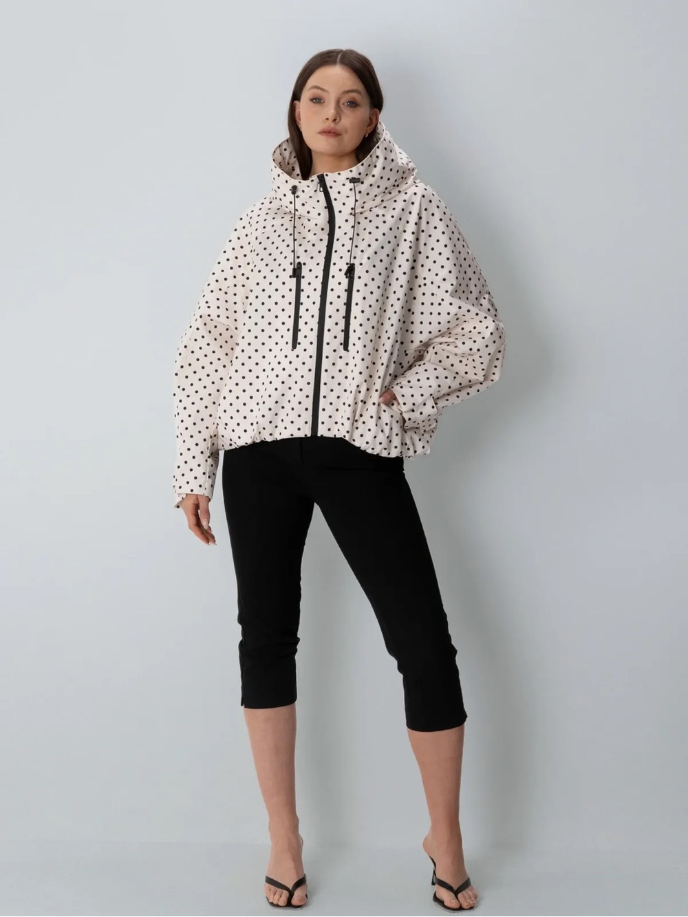 Polka Dot Hooded Rain Jacket - White with Black Dots